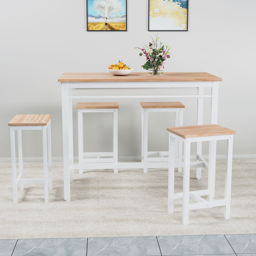 5 - piece modern kitchen table with four bar stools Bar table set 5PC,metal frame and MDF, white oak,47.5'' L x 23.7'' W x 35.5'' H. - 7DAY'S