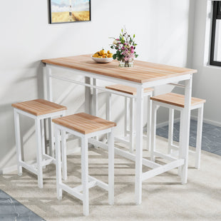 5-piece modern kitchen table with four bar stools Bar table set 5PC,metal frame and MDF, white oak,47.5'' L x 23.7'' W x 35.5'' H.