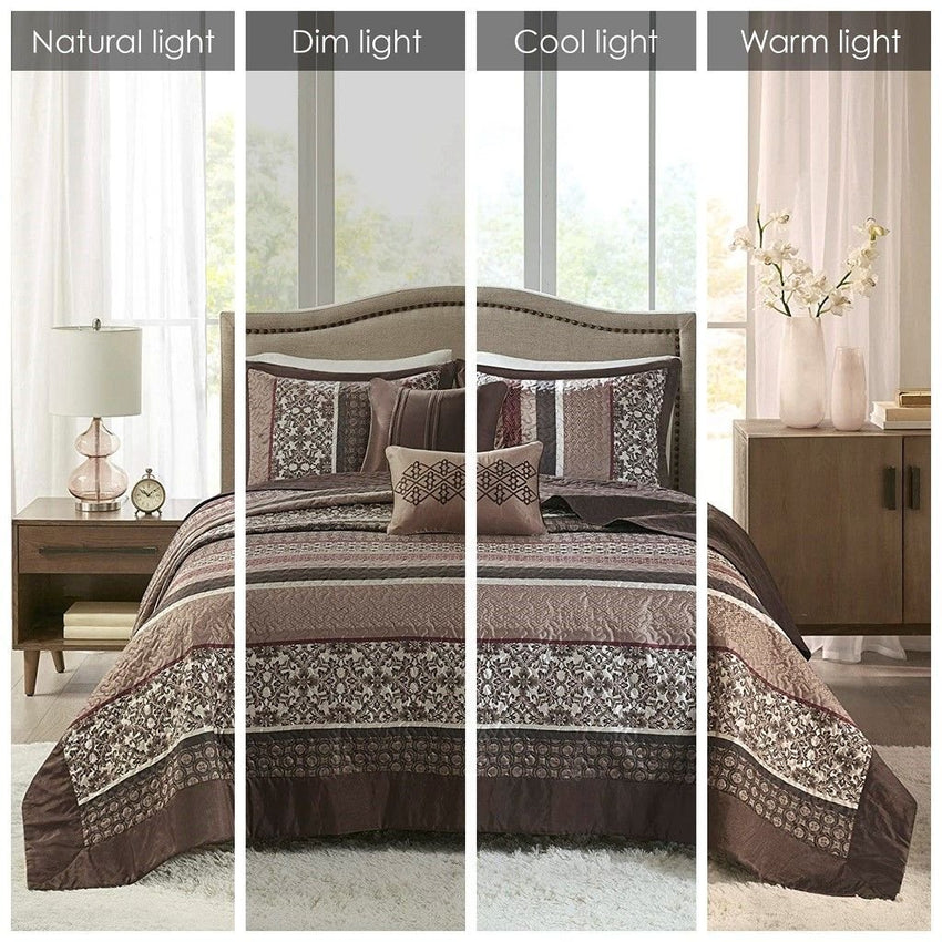 5 Piece Reversible Jacquard Bedspread Set Red King - 7DAY'S