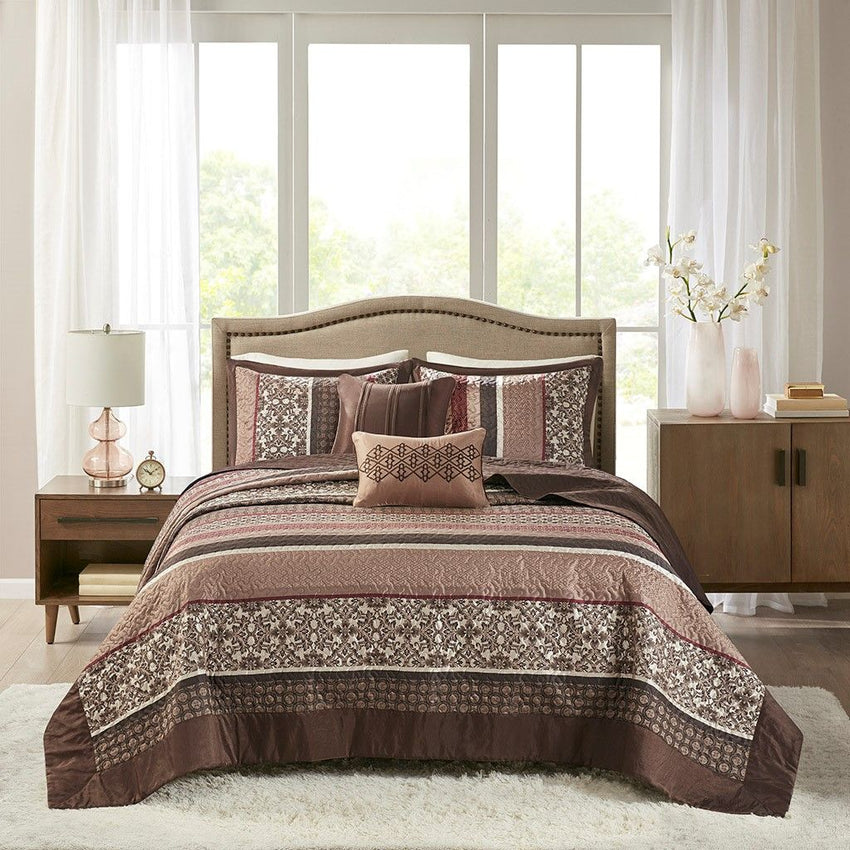 5 Piece Reversible Jacquard Bedspread Set Red King - 7DAY'S