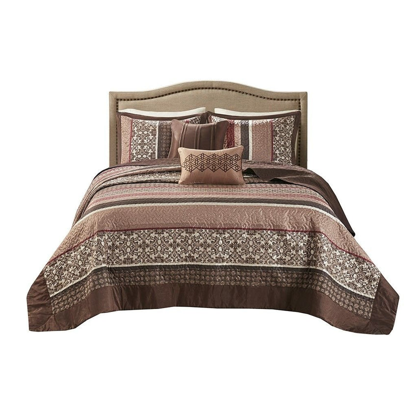 5 Piece Reversible Jacquard Bedspread Set Red King - 7DAY'S