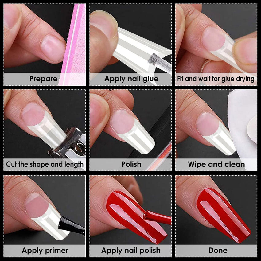 500Pcs False Nail Tips C Curve Half Cover French Nails Extra Long Fake Finger Nails For Nail Art Salons Home DIY 10 Sizes - 7DAY'S