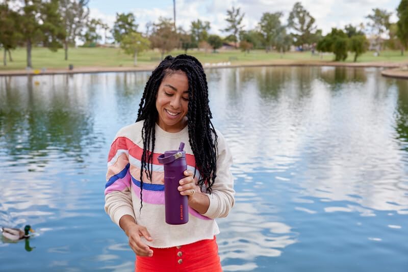 Stanley IceFlow Flip Straw 2.0 Water Bottle 24 oz | Built-In Straw for Travel and Sports | Lightweight and Leak Resistant | Insulated Stainless Steel | BPA-Free | Strawberry Cream