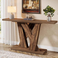 55 - Inch Farmhouse Console Table, Modern Behind The Couch Table with Geometric Base, Narrow Sofa Table Long Entryway Table - 7DAY'S