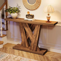 55 - Inch Farmhouse Console Table, Modern Behind The Couch Table with Geometric Base, Narrow Sofa Table Long Entryway Table - 7DAY'S