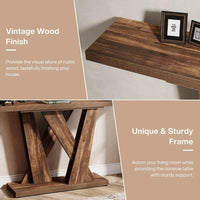 55 - Inch Farmhouse Console Table, Modern Behind The Couch Table with Geometric Base, Narrow Sofa Table Long Entryway Table - 7DAY'S