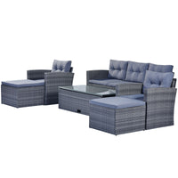 6 - piece All - Weather Wicker PE rattan Patio Outdoor Dining Conversation Sectional Set with coffee table, wicker sofas, ottomans, removable cushions (Black wicker, Beige cushion) - 7DAY'S