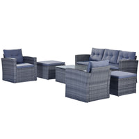 6 - piece All - Weather Wicker PE rattan Patio Outdoor Dining Conversation Sectional Set with coffee table, wicker sofas, ottomans, removable cushions (Black wicker, Beige cushion) - 7DAY'S