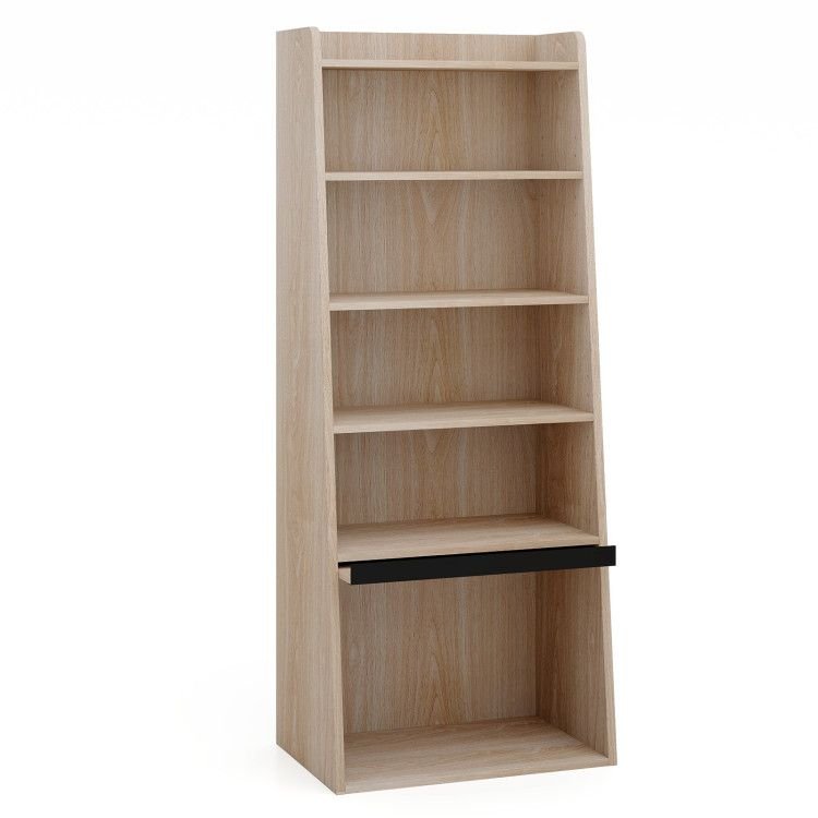 6 - Tier Bookcase Freestanding Ladder Bookshelf with 2 Adjustable Shelves and Flip Up Door - 7DAY'S
