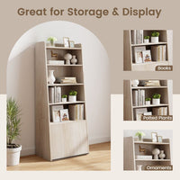 6 - Tier Bookcase Freestanding Ladder Bookshelf with 2 Adjustable Shelves and Flip Up Door - 7DAY'S