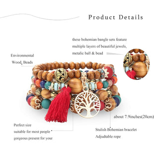 7DAY'S 8 Sets Bohemian Stretch Wood Beaded Bracelets for Women Boho Tassel Bracelet Set bead Strand Bangle Charm Multilayer Stackable Bracelets - 7DAY'S