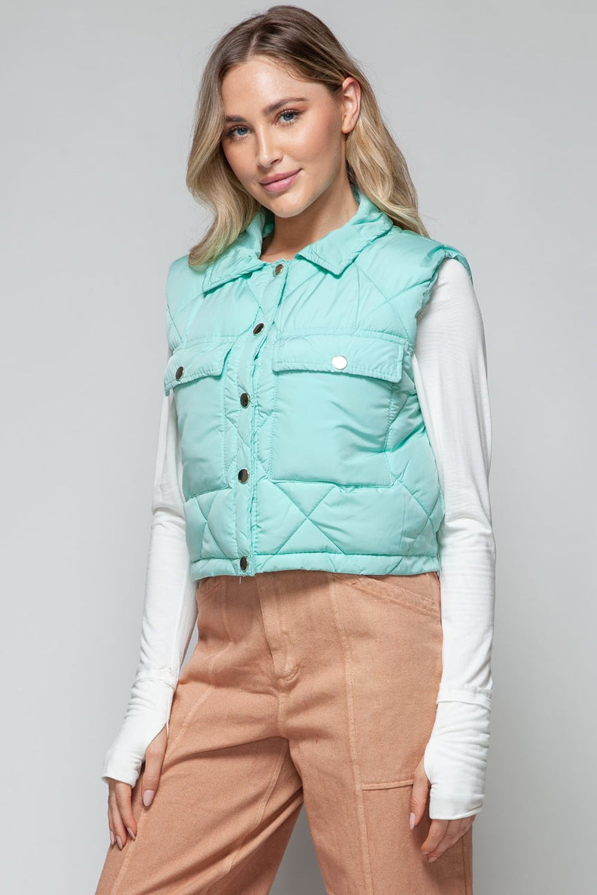 7DAY'S Snobbish Snap Down Quilted Crop Vest Size S to XL - 7DAY'S