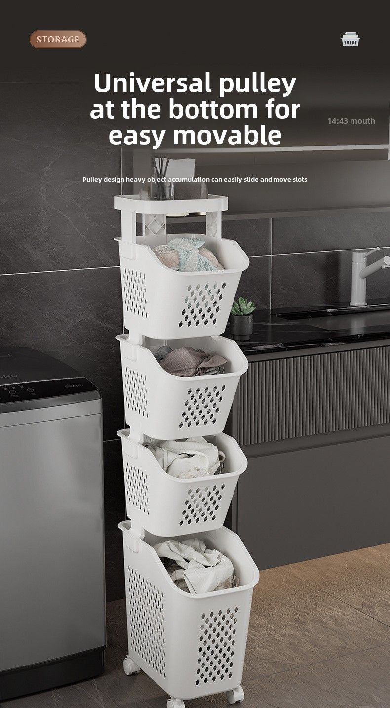 7DAY'S Stitched Laundry Basket Household Dirty Clothes Storage Basket Bathroom Partition Floor to Floor Shelf Narrow - 7DAY'S