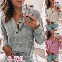 7DAY'S Women Winter Solid Color Button Long Sleeve Shirt T-shirt - 7DAY'S