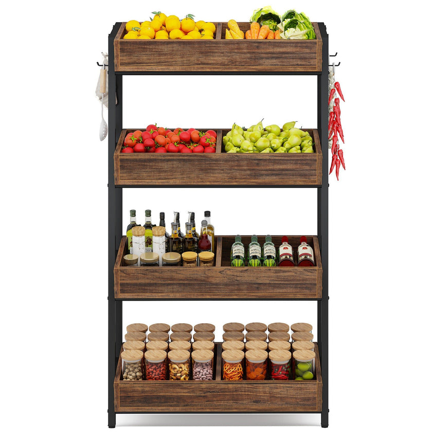 7DAY'S Wood Fruit Vegetable Storage Rack Stand, 4 - Tier Storage Organizer - 7DAY'S