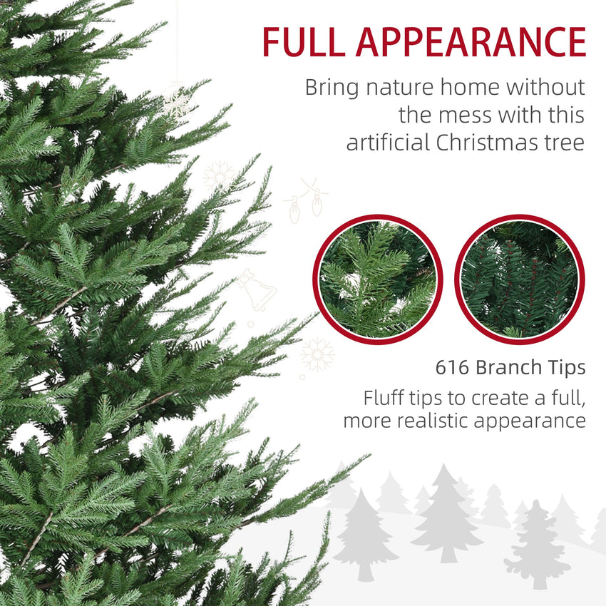 9 Foot Artificial Christmas Tree, Pine Hinged Xmas Tree with 1939 Realistic Branches, Steel Base, Auto Open, Green - 7DAY'S