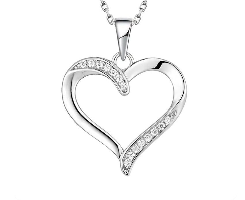 925 Sterling Silver Rhodium 1.1mm Cable Chain Lobster Clasp 0.05ct Diamond Open Love Heart Necklace 18 Inch Jewelry Gifts for Women - 7DAY'S