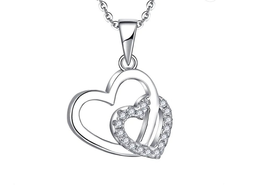 925 Sterling Silver Rhodium 1.1mm Cable Chain Lobster Clasp 0.05ct Diamond Open Love Heart Necklace 18 Inch Jewelry Gifts for Women - 7DAY'S