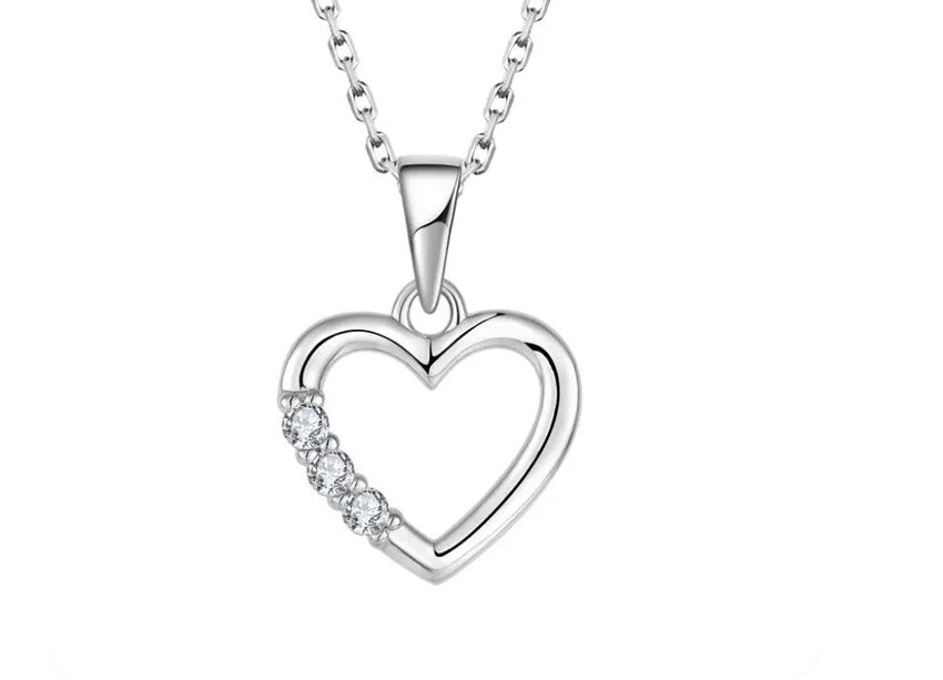 925 Sterling Silver Rhodium 1.1mm Cable Chain Lobster Clasp 0.05ct Diamond Open Love Heart Necklace 18 Inch Jewelry Gifts for Women - 7DAY'S