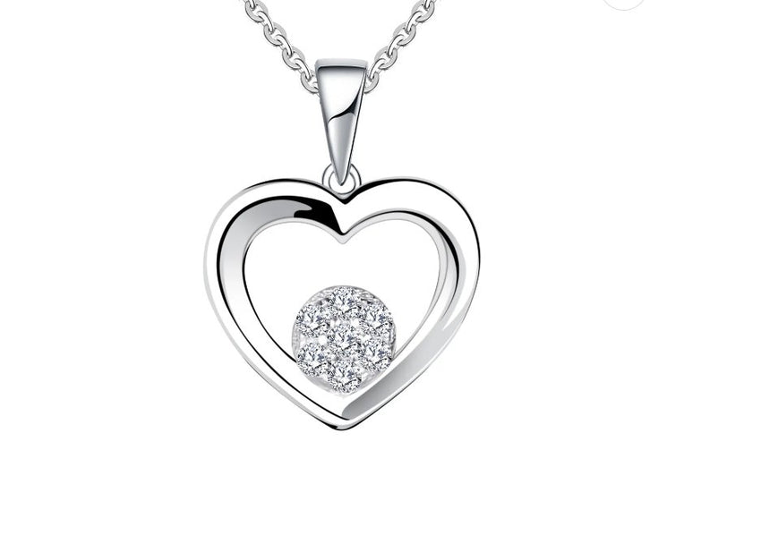 925 Sterling Silver Rhodium 1.1mm Cable Chain Lobster Clasp 0.05ct Diamond Open Love Heart Necklace 18 Inch Jewelry Gifts for Women - 7DAY'S