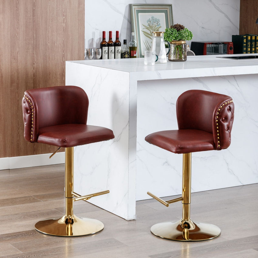 A&A Furniture,Swivel Barstools Adjusatble Seat Height, Modern PU Upholstered Bar Stools with the whole Back Tufted, for Home Pub and Kitchen Island(Wine Red, Burgundy, Set of 2) - 7DAY'S