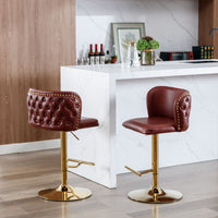 A&A Furniture,Swivel Barstools Adjusatble Seat Height, Modern PU Upholstered Bar Stools with the whole Back Tufted, for Home Pub and Kitchen Island(Wine Red, Burgundy, Set of 2) - 7DAY'S