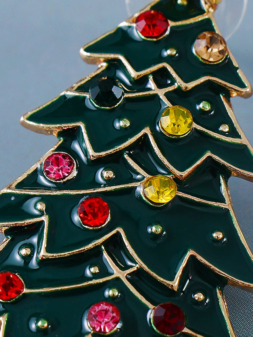 Alloy Inlaid Rhinestone Christmas Tree Earrings - 7DAY'S