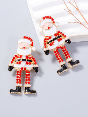 Alloy Rhinestone Santa Earrings - 7DAY'S