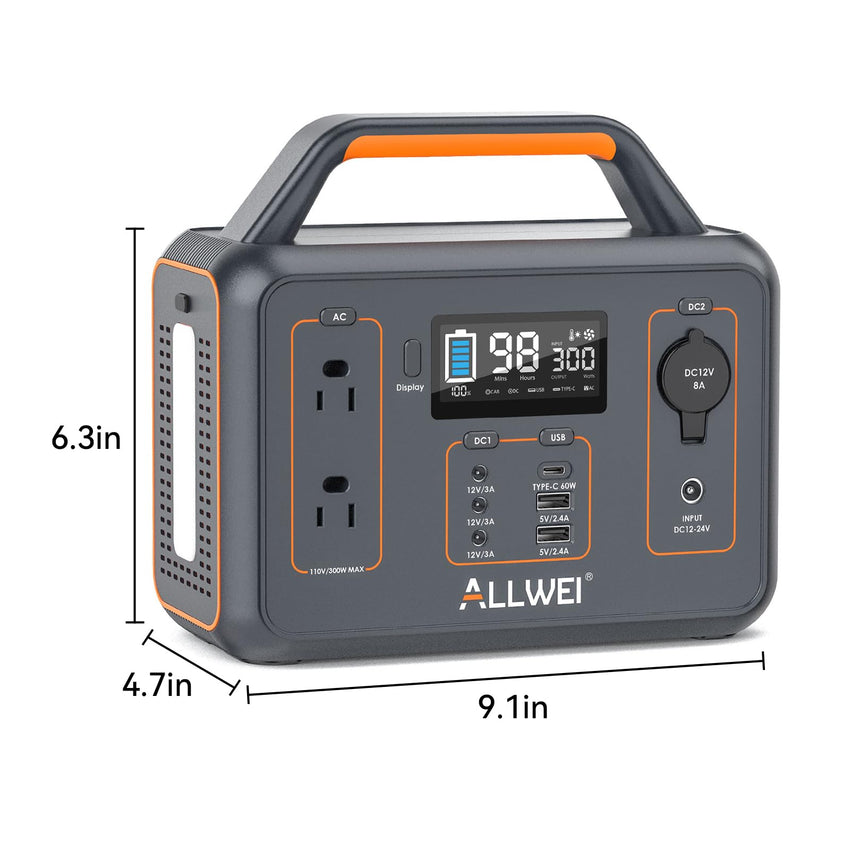ALLWEI Portable Power Station 300W, 280Wh Solar Generator with 110V Pure Sine Wave AC Outlet, Backup Lithium Battery Generator for CPAP Outdoor RV Camping Emergency Home Use - 7DAY'S