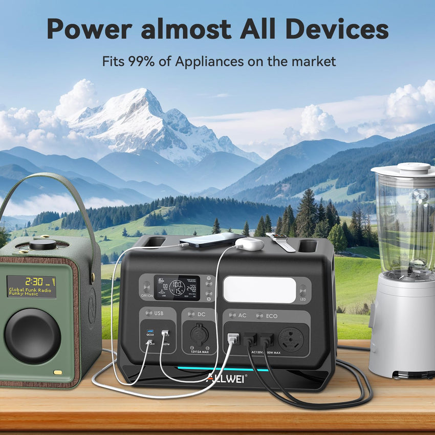 ALLWEI Portable Power Station 300W, 280Wh Solar Generator with 110V Pure Sine Wave AC Outlet, Backup Lithium Battery Generator for CPAP Outdoor RV Camping Emergency Home Use - 7DAY'S