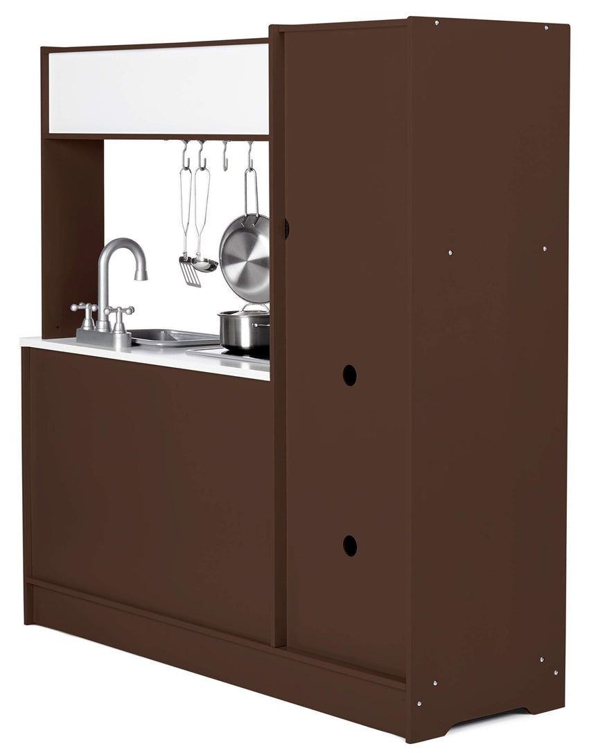Amazon Basics Kids Corner Wooden Kitchen Toy Playset with Stove, Oven, Sink, Fridge and Accessories, for Toddlers, Preschoolers, Children Age 3+ Years, White & Gray, 39.37"L x 28.35"W x 35.04"H - 7DAY'S
