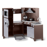 Amazon Basics Kids Corner Wooden Kitchen Toy Playset with Stove, Oven, Sink, Fridge and Accessories, for Toddlers, Preschoolers, Children Age 3+ Years, White & Gray, 39.37"L x 28.35"W x 35.04"H - 7DAY'S