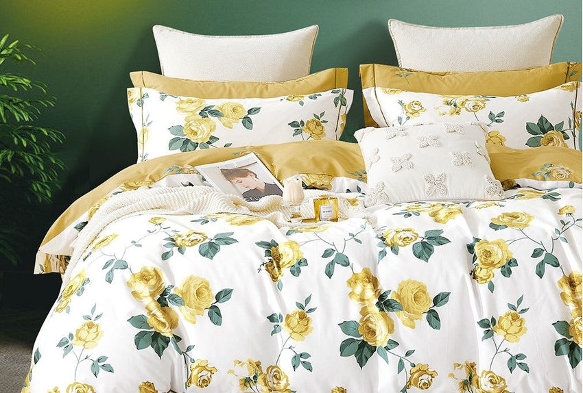 Annastasia Yellow Rose 100% Cotton Reversible Comforter Set - 7DAY'S