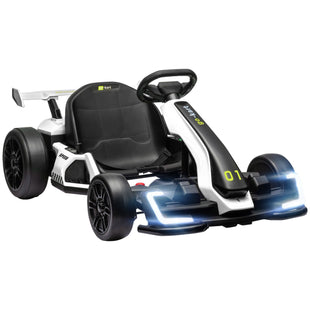 Aosom 24V 7.5 MPH Electric Go Kart with Adjustable Seat, Drifting Car Battery Powered Ride on Toy Outdoor with Slow Start, Button Start, Music, Honking Horn, Lights, for 6-12 Years Old, White