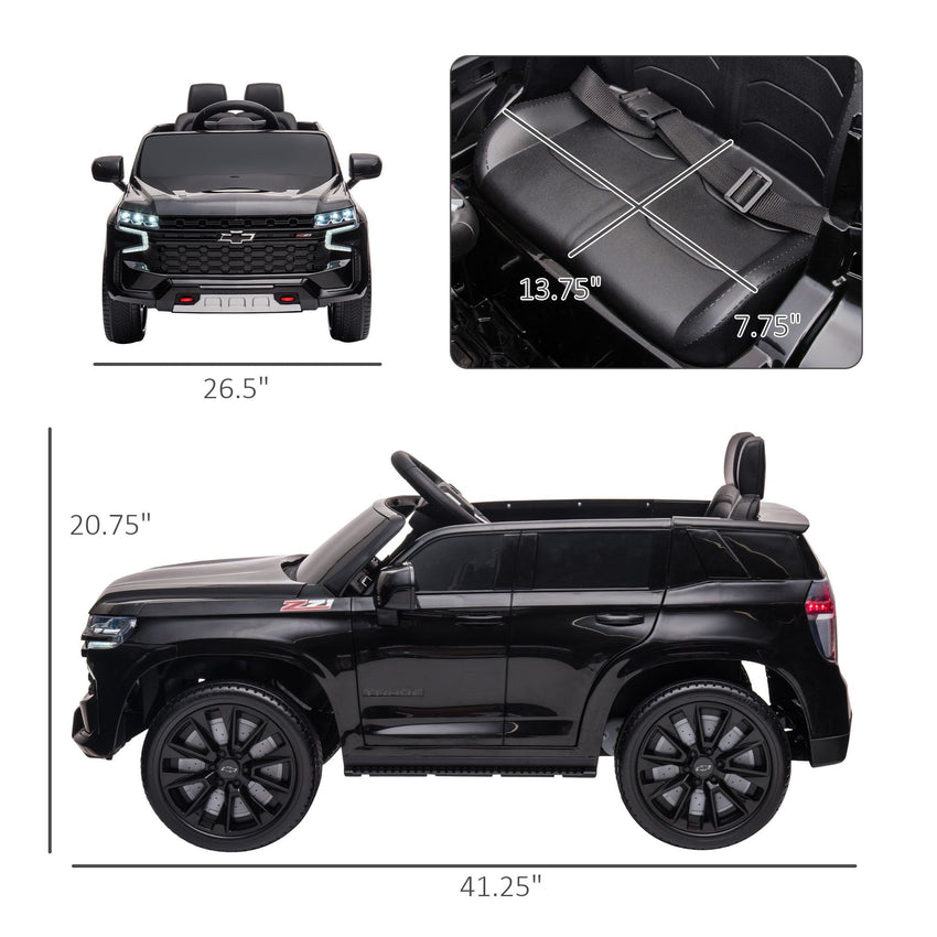 Aosom Chevrolet TAHOE Licensed Kids Ride on Car, 12V Battery Powered Kids Electric Car with Remote Control, Music, Lights, Horn, Suspension for 3 - 6 Years Old, Black - 7DAY'S