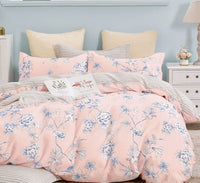 Ava Pink/Blue Floral 100% Cotton Reversible Comforter Set - 7DAY'S