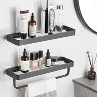 Bathroom Shelves Wall Mounted Glass Shelves for Bathroom Floating Shelf with Towel Holder Glass Shower Shelf 2 Tier Bathroom Wall Organizer - 7DAY'S