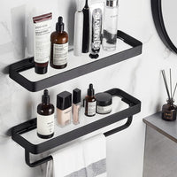 Bathroom Shelves Wall Mounted Glass Shelves for Bathroom Floating Shelf with Towel Holder Glass Shower Shelf 2 Tier Bathroom Wall Organizer - 7DAY'S