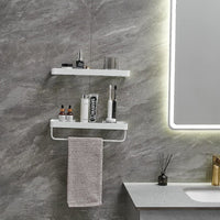 Bathroom Shelves Wall Mounted Glass Shelves for Bathroom Floating Shelf with Towel Holder Glass Shower Shelf 2 Tier Bathroom Wall Organizer - 7DAY'S