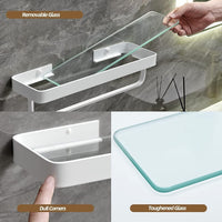 Bathroom Shelves Wall Mounted Glass Shelves for Bathroom Floating Shelf with Towel Holder Glass Shower Shelf 2 Tier Bathroom Wall Organizer - 7DAY'S