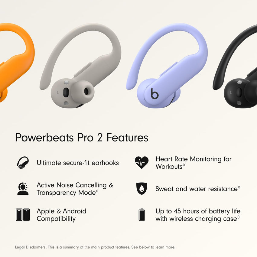 Beats Powerbeats Pro 2 Wireless Bluetooth Earbuds - Noise Cancelling, Heart Rate Monitor, IPX4, Up to 45H Battery & Charging Case, Works with Apple & Android - Hyper Purple - 7DAY'S