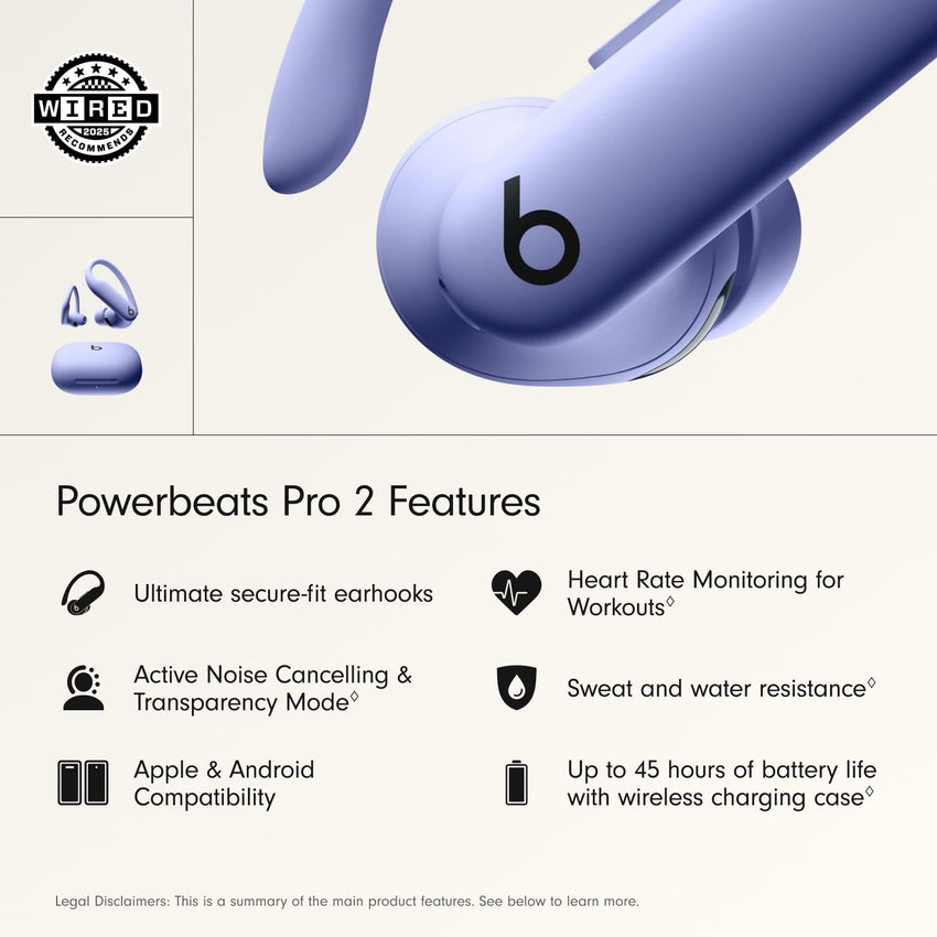 Beats Powerbeats Pro 2 Wireless Bluetooth Earbuds - Noise Cancelling, Heart Rate Monitor, IPX4, Up to 45H Battery & Charging Case, Works with Apple & Android - Hyper Purple - 7DAY'S