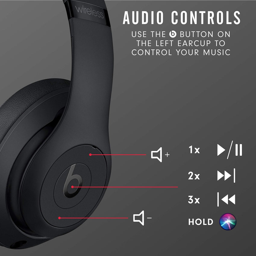 Beats Studio3 Wireless Noise Cancelling Over - Ear Headphones - Apple W1 Headphone Chip, Class 1 Bluetooth, 22 Hours of Listening Time, Built - in Microphone - Matte Black - 7DAY'S