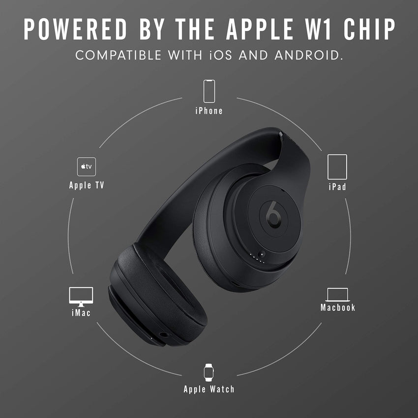 Beats Studio3 Wireless Noise Cancelling Over - Ear Headphones - Apple W1 Headphone Chip, Class 1 Bluetooth, 22 Hours of Listening Time, Built - in Microphone - Matte Black - 7DAY'S