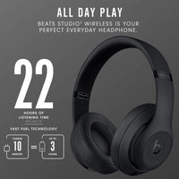 Beats Studio3 Wireless Noise Cancelling Over - Ear Headphones - Apple W1 Headphone Chip, Class 1 Bluetooth, 22 Hours of Listening Time, Built - in Microphone - Matte Black - 7DAY'S