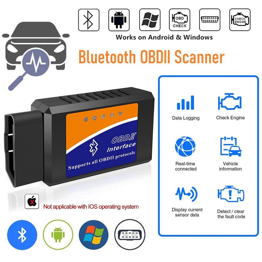 Bluetooth OBD2 OBDII Car Diagnostic Scanner Tool Check Engine Fault Code Reader - 7DAY'S