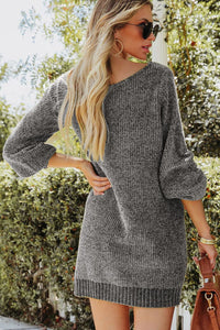 Boat Neck Long Sleeve Sweater Dress - 7DAY'S