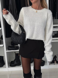 Bow Slit Back Round Neck Sweater - 7DAY'S