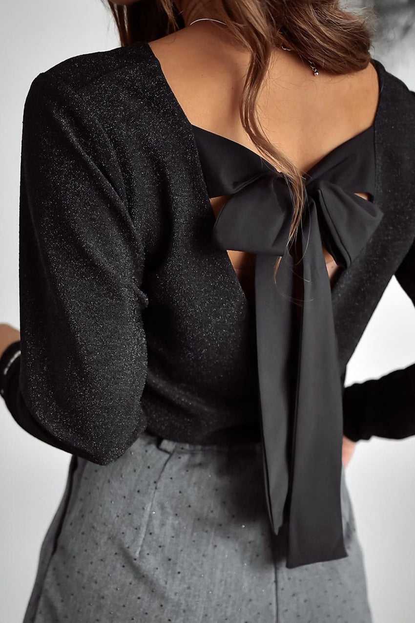 Bowknot V - Neck Long Sleeve Blouse - 7DAY'S