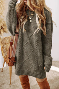 Cable - Knit Round Neck Sweater Dress - 7DAY'S